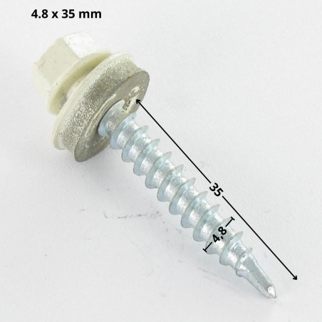 1 x Tornillo autoperforante cabeza hexagonal 4.8X35 Arandela de estanqueidad con junta de neopreno epdm Acero cincado