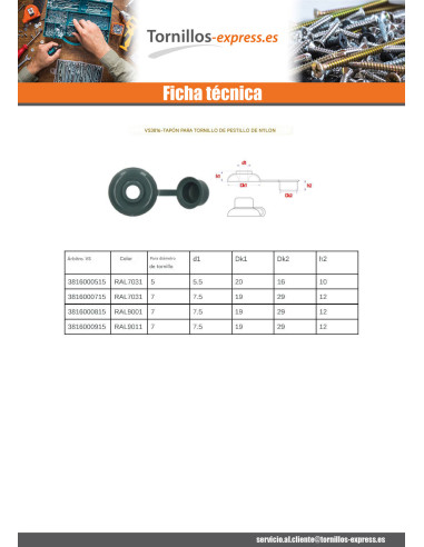 1 x Embellecedor Tirafondo de 7 RAL9001 blanco...
