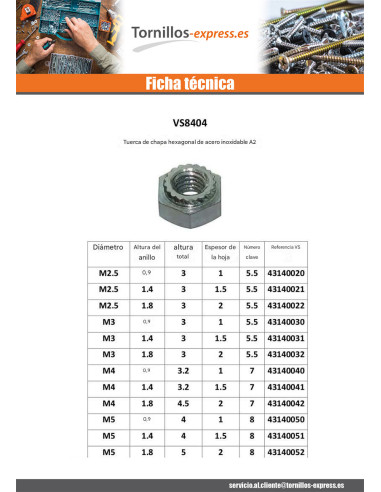 1 x Tuerca hexagonal para chapa Acero cincado...