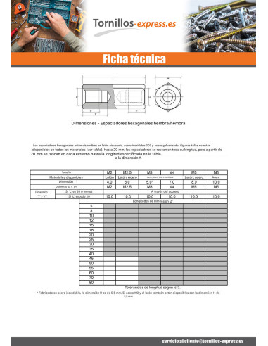 1 x Tirante hexagonal hembra hembra M4 7X15...