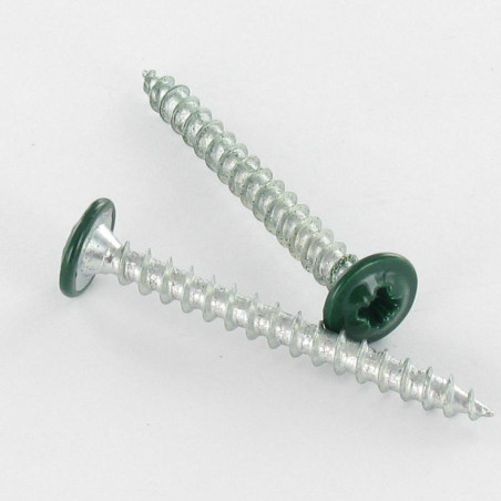 1 x Tornillo madera aglomerado VBA3 poelier cabeza redonda ancha Pozi 4X40 Acero cincado blanco RAL6005 verde musgo Verde