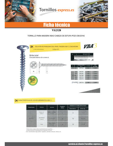 1 x Tornillo madera aglomerado VBA3 poelier...