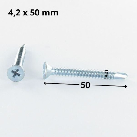1 x Tornillo autoperforante cabeza fresada/testa svasat phillips 4.2X50 rosca chapa Acero cincado blanco