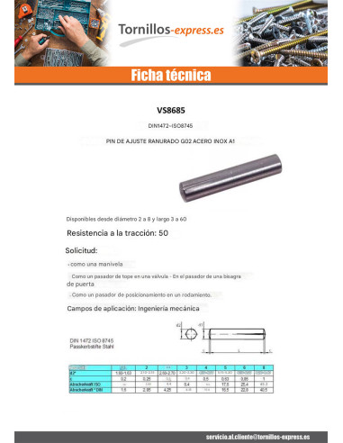 1 x Pasador estriado de ajuste G02 Inoxidable...