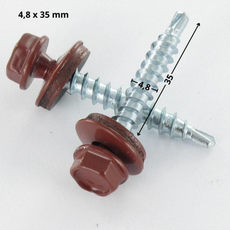 1 x Tornillo autoperforante cabeza hexagonal 4.8X35 Arandela de estanqueidad con junta de neopreno epdm Acero cincado