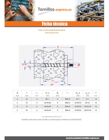 1 x Tornillo hormigón cabeza ROSCADO MASCULINO...