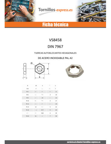 1 x Pal tuercas autofrenantes hexagonales...