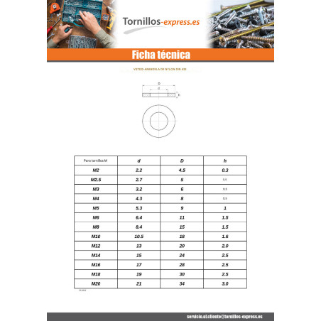 1 x Arandela plano natural nylon M16X28X2.5