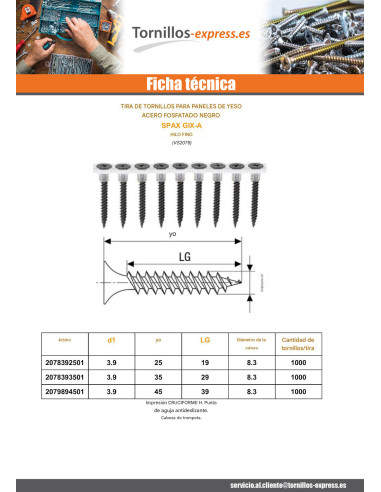 1 x Tira de tornillos para placas de yeso para...
