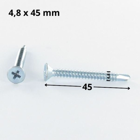 1 x Tornillo autoperforante cabeza fresada/testa svasat phillips 4.8X45 rosca chapa Acero cincado blanco