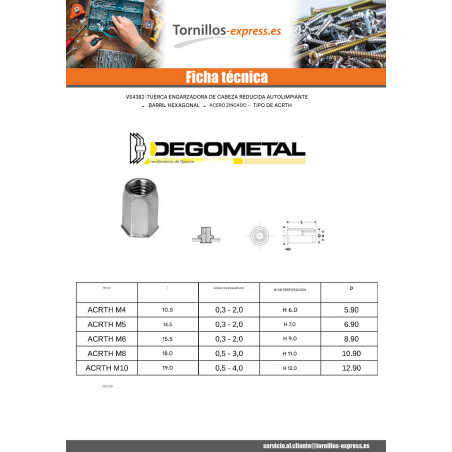 1 x Tuerca remachable hexagonal cabeza reducida M5X14.5 Acero cincado blanco ACRTH