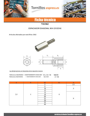 1 x Tirante hexagonal macho hembra M3/8 5X12...