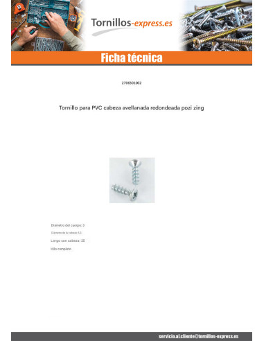 1 x Tornillo pvc cabeza fresada abombada Pozi...