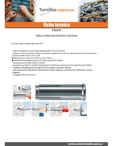 1 x Taco para clavar Fischer EAII M8X40 Acero...