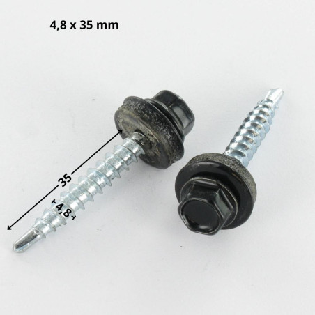 1 x Tornillo autoperforante cabeza hexagonal 4.8X35 Arandela de estanqueidad con junta de neopreno epdm Acero cincado