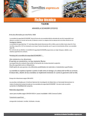 1 x Arandela SCHNORR VS M6X10X1.4 461400 Acero...