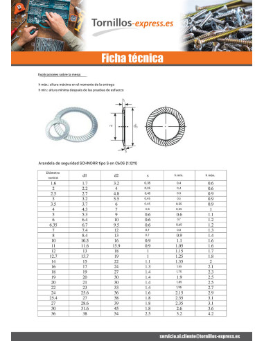 1 x Arandela SCHNORR VS M6X10X1.4 461400 Acero...