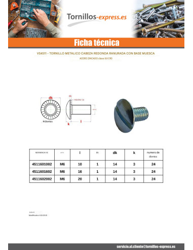 1 x Tornillo metales cabeza abombada ranura...