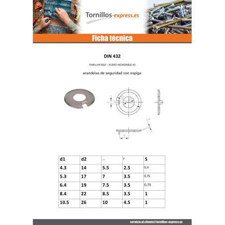 1 x Arandela de seguridad con saliente exterior Inoxidable A2 5,3 x 17 x 0,75 Tipo F 3.5