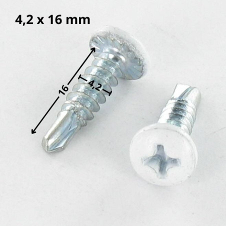 1 x Tornillo autoperforante cabeza cilíndrica abombada phillips 4.2X16 Acero cincado blanco lacado blanco 9016