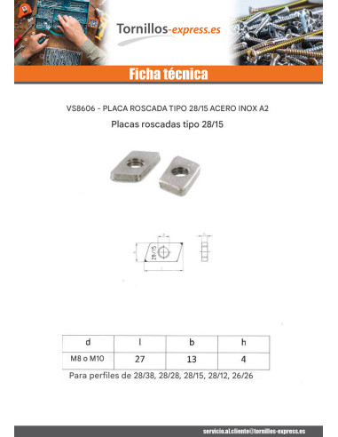 1 x Tuerca de carril Inoxidable A2 13X27X4 M8