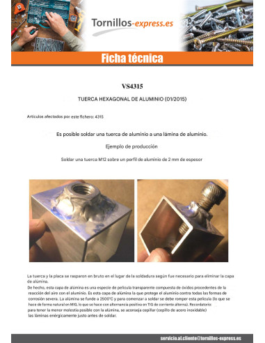 1 x Tuerca hexagonal M8 Aluminio