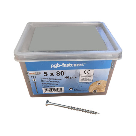 1 x Balde de 140 Tornillo madera aglomerado 5X80 cabeza fresada/testa svasat Pozi PZ4 Acero cincado blanco