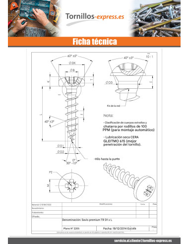 1 x Tornillo madera aglomerado PREMIUM cabeza...