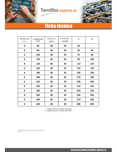 1 x Taco y Tornillo Fischer AISLANTE 6H-NT 6X60
