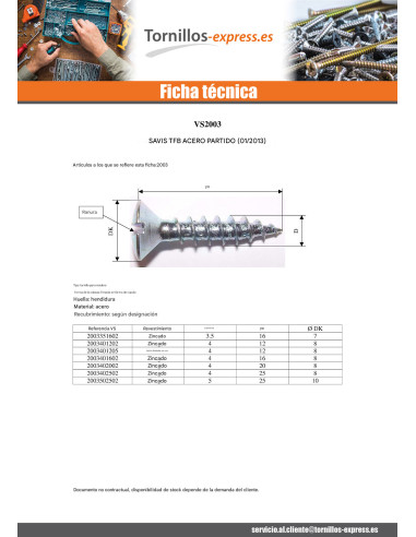 1 x Tornillo madera aglomerado cabeza fresada...