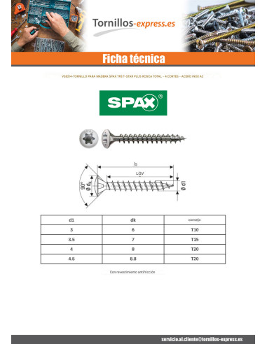 1 x Spax Tornillo madera cabeza fresada...