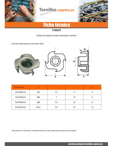 1 x Tuerca con pinchos Inoxidable A2 M5