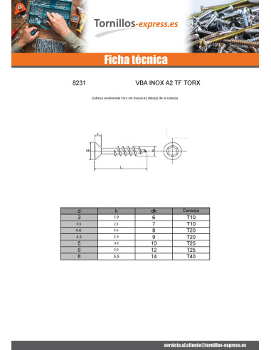 1 x Tornillo madera aglomerado A2TF 8X120...