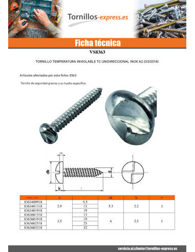 1 x Tornillo chapa Seguridad cabeza cilíndrica...