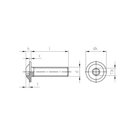 1 x Tornillo metales cabeza abombada resalto reborde TORX T30 M6X35 roscado total Inoxidable A2