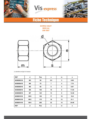 1 x Tuerca HH M30 grosor 30 Inoxidable A4