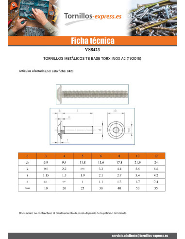 1 x Tornillo metales cabeza abombada resalto...