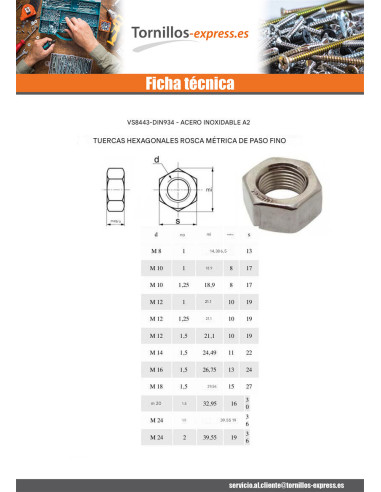 1 x Tuerca hexagonal M30 paso fino paso de 150...
