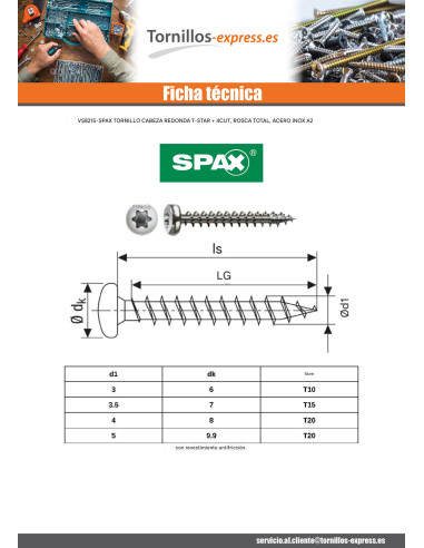 1 x Spax Tornillo madera cabeza redonda T-STAR+...