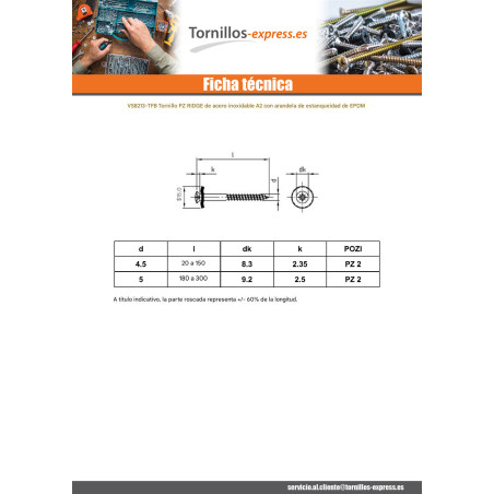 1 x Tornillo de cresta cabeza fresada abombada Pozi Inoxidable A2 cobre Arandela de estanqueidad con junta de neopreno