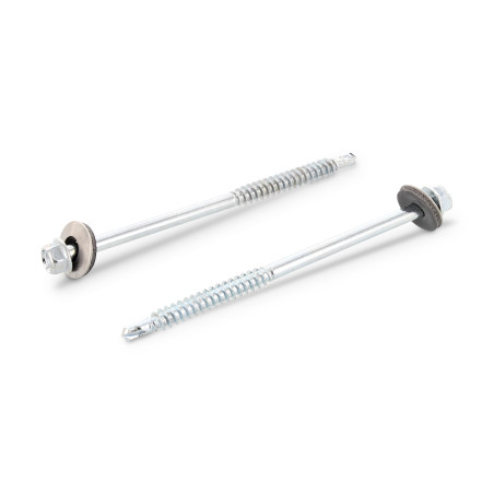 1 x Tornillo autoperforante Bimetal cabeza hexagonal 6X180 roscado en 45 Arandela de estanqueidad con junta de neopreno