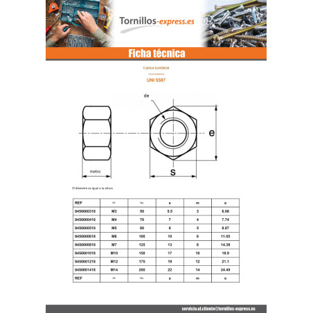 1 x Tuerca HH M3 grosor 3 Inoxidable A4