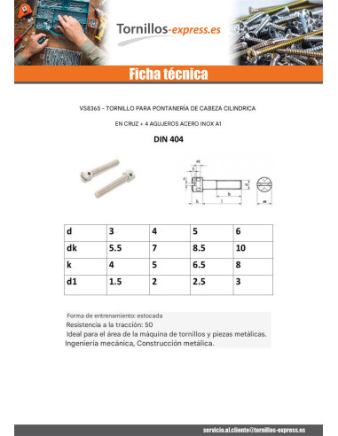 1 x Tornillo metales cabeza cilíndrica...