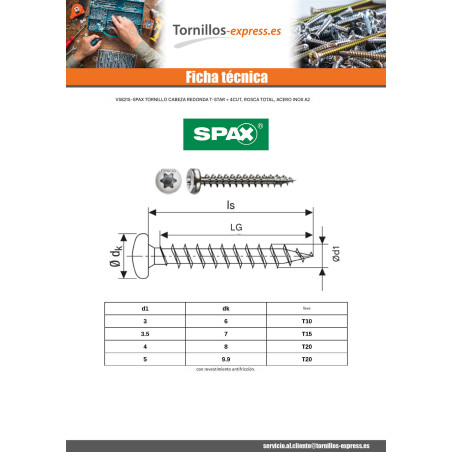 1 x Spax Tornillo madera cabeza redonda T-STAR+ TORX T20 5X30 Inoxidable A2