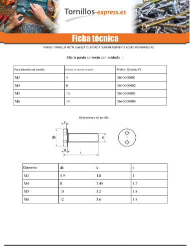 1 x Tornillo metales Seguridad cabeza...
