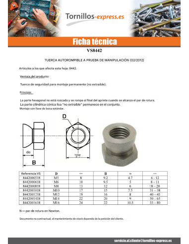 1 x Tuerca Seguridad De seguridad Inoxidable A2...