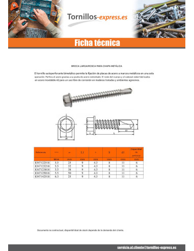 1 x Tornillo autoperforante Bimetal cabeza...