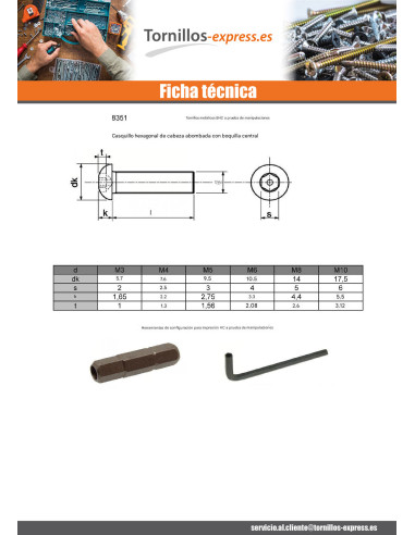 1 x Tornillo metales Seguridad Cabeza Abombada...