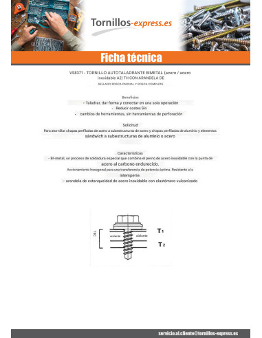 1 x Tornillo autoperforante Bimetal cabeza...