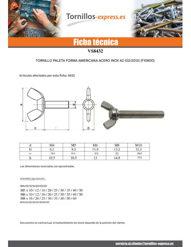 1 x Tornillo mariposa M6X30 forma americana...